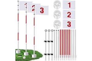 Threehoney 3 Pack Golf FlagStick 6ft Putting Flag Golf Hole Cup Pole Pin Numbered Flags for Driving Range Backyard Yard Cours