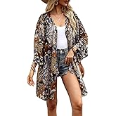 olrain Women Floral Print Bell Sleeve Kimono Cardigan Lightweight Open Front Cover Up Loungewear Cape for Summer