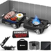 2-Burner Pro Camping Stove,24000 BTU Camp Stove,Foldable Propane Stove Includes Carry Bag,Windscreen Griddle, Portable Stove,Camping Essentials,Suitable For Outdoor Cooking (Black)
