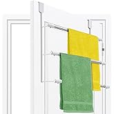 Over The Door Towel Racks for Bathroom, No-Drill Behind Door Organizer, 3-Tier Metal Towel Holder, Glass Shower Room Door Han
