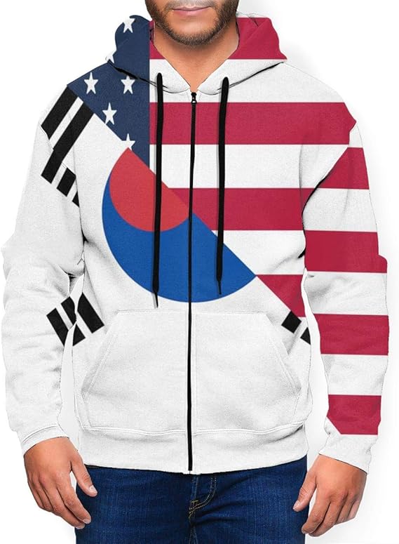 Men's American and South Korea Flag Sport Hoodie Casual FullZip