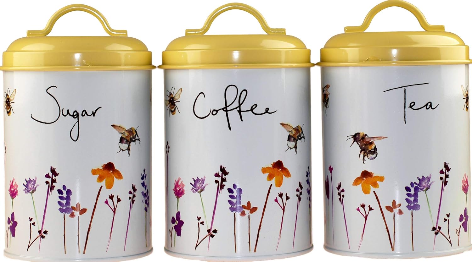 LP Set Of 3 Busy Bumble Bee Design Metal Tea Coffee Sugar Canisters