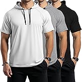 Ficerd 3 Pack Big and Tall Men's Hoodie Short Sleeve Workout T Shirts Casual Running Athletic Pullover Sweatshirt
