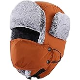 Home Prefer Men's Trapper Hat with Face Mask Faux Fur Trooper Trapper Hat for Men Winter Hunting Hat