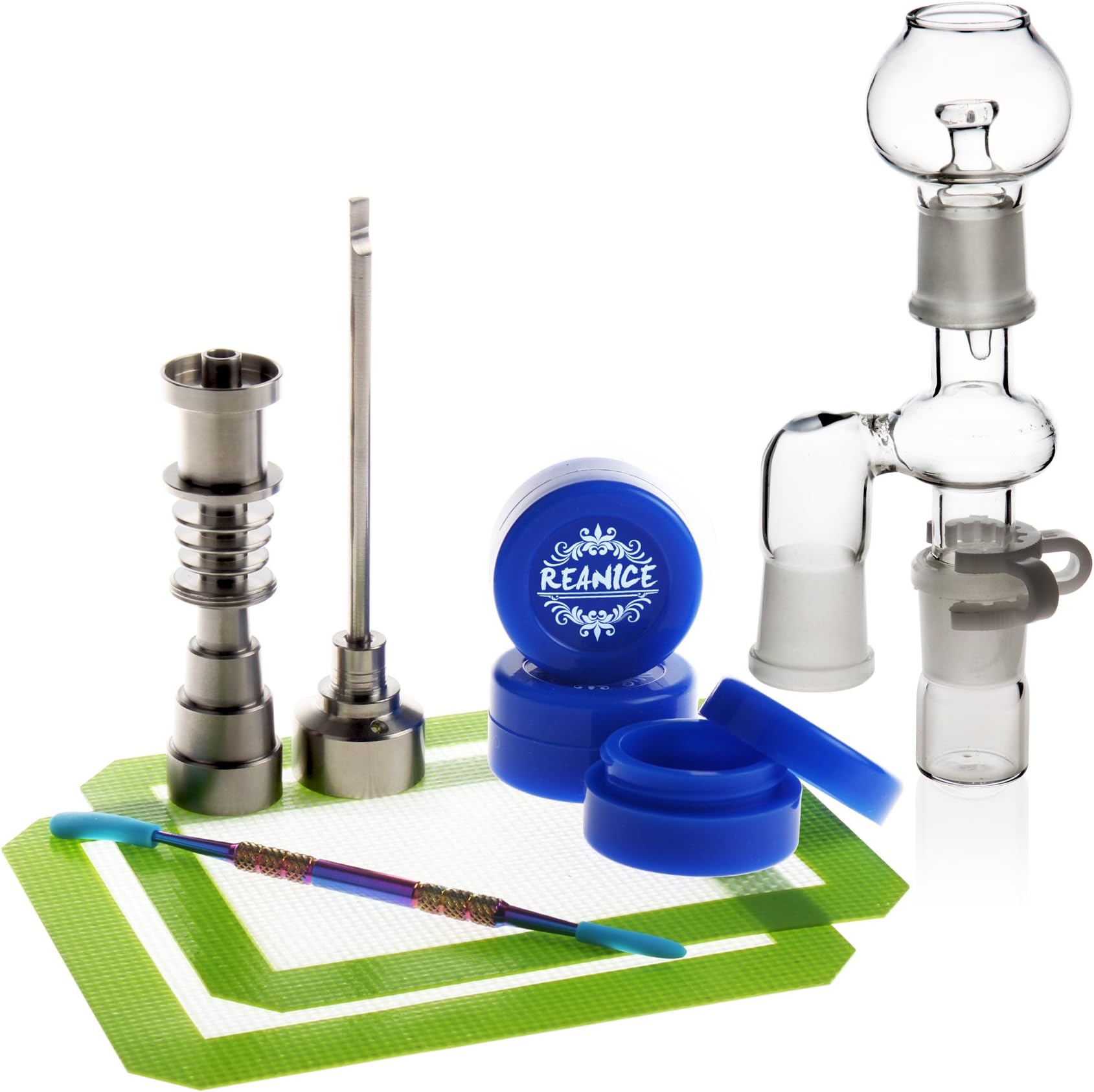 REANICE BOX Titanium Nail Premium Titanium Universal 10mm /14mm/18mm Male & Female GR 2 Carb Cap+filter/18.8mm Female with bule oil silicon dab wax and mat