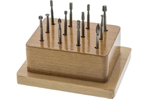EUROTOOL Wax Bur Set with Wooden Stand, Small Burs, Set of 12 | BUR-930.05