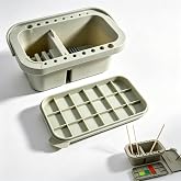 3-in-1 Palette w/ Lid, Cup Brush Storage for Acrylic & Oil Painting | Lightweight smooth panel, separate pigment slots, easy 