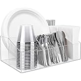 Truxwal Acrylic Paper Plate Organizer and Dispenser (13"x8.66") &ndash; Extra Capacity Plate and Utensil Caddy for Plates, Cups, Napkins and Cutlery, Ideal for Kitchen, Parties, Picnics, and Outdoor Events