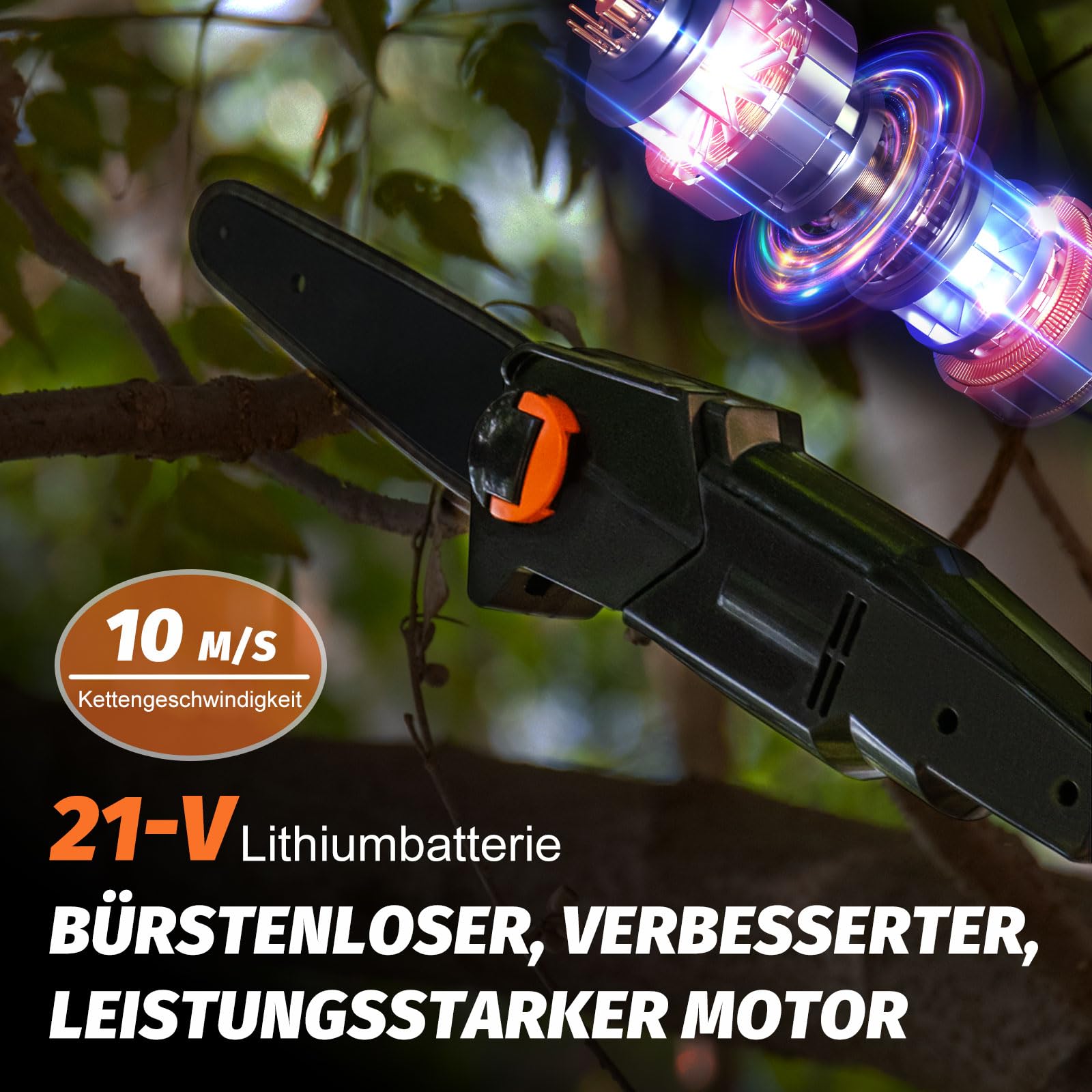 CHANGEMOORE Akku-Hochentaster Elektrisch 21V, 15cm, 10m/s, 1,68m 7