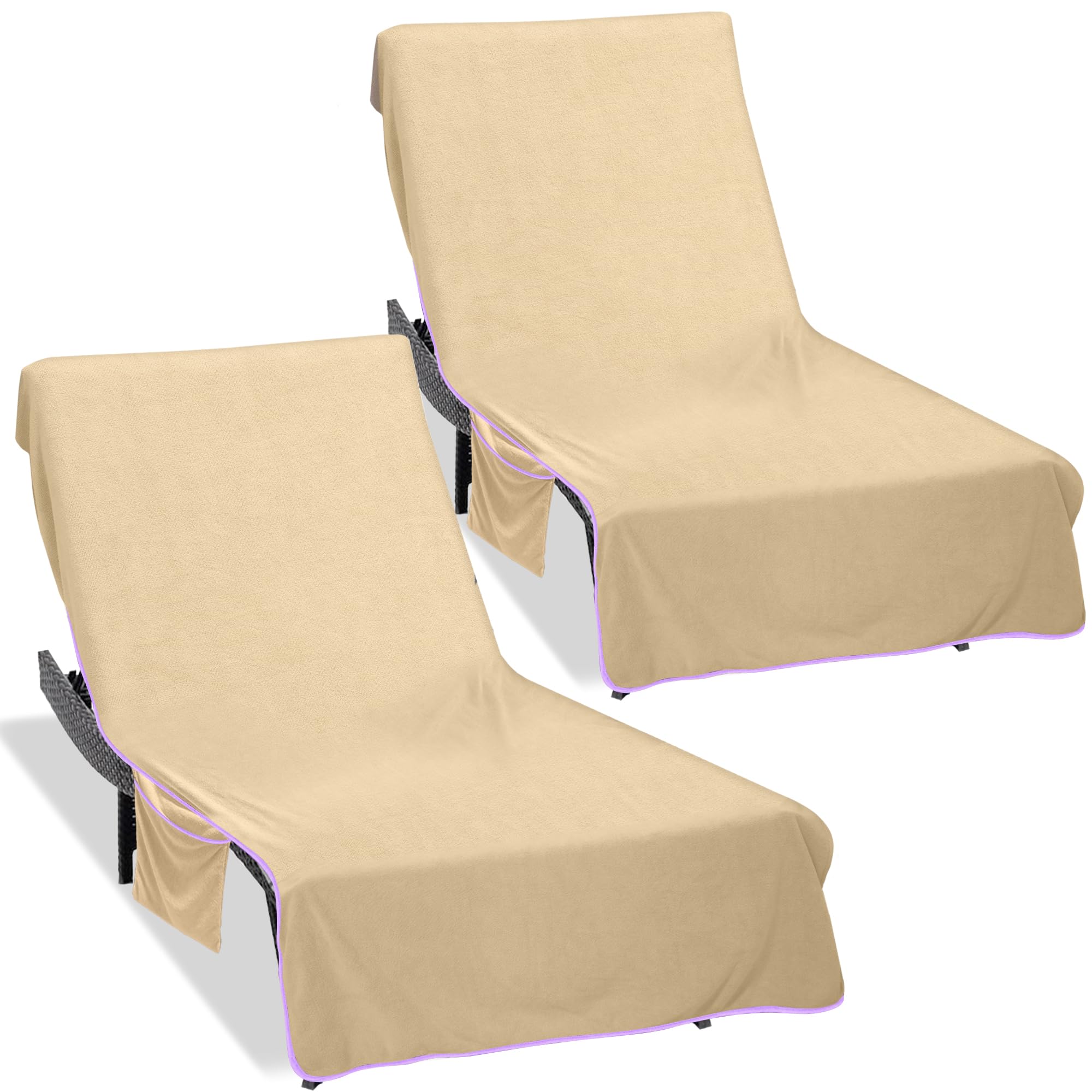 Photo 1 of Ruikyhom Super Soft & Thick Lounge Chair Towel Cover (Pack of 2),Chaise Lounge Cover with Pockets,Beach Chair Cover for Pool Beach Garden Courtyard and Trips,85 x 30 in Pool Chair Cover,Camel