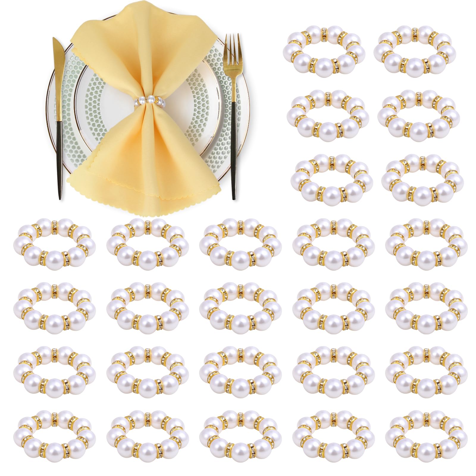 Photo 1 of 100 Pcs Gold Pearl Napkin Rings Set – Elegant Wedding Napkin Holders, Disposable Golden Napkin Rings, Pearl Napkin Holders Bulk for Wedding, Party, Banquet, Birthday Table Decor (Gold, 100 pcs)