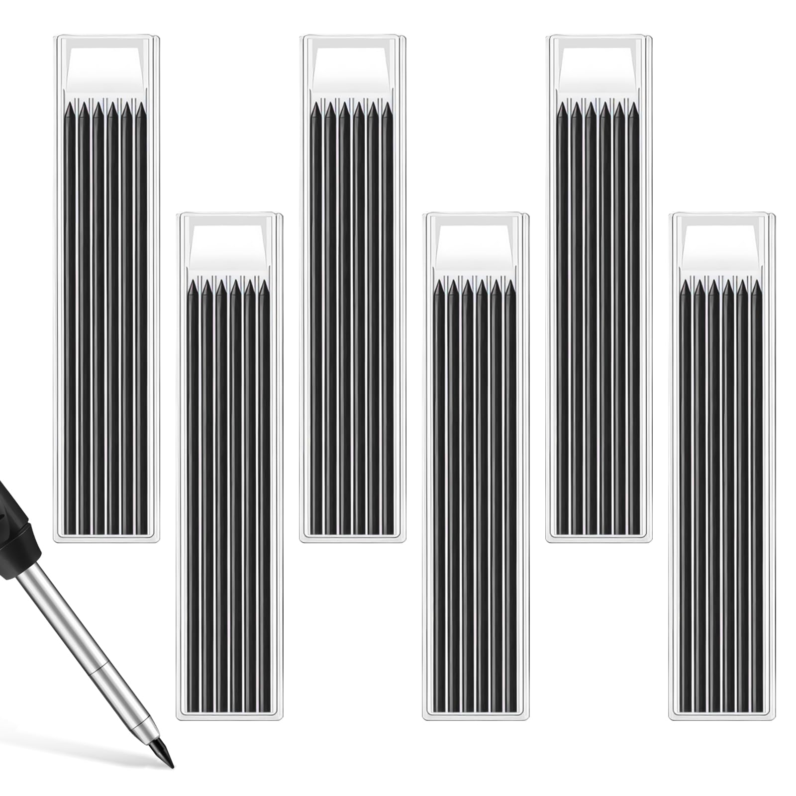 36Pcs Pencil Refills for Carpenter Pencils, 2.8mm Solid Refills Compatible with Tracer/Pica Pencils, Long Head Deep Hole Marker Pencil Lead Refill for Woodworking, Construction (Black