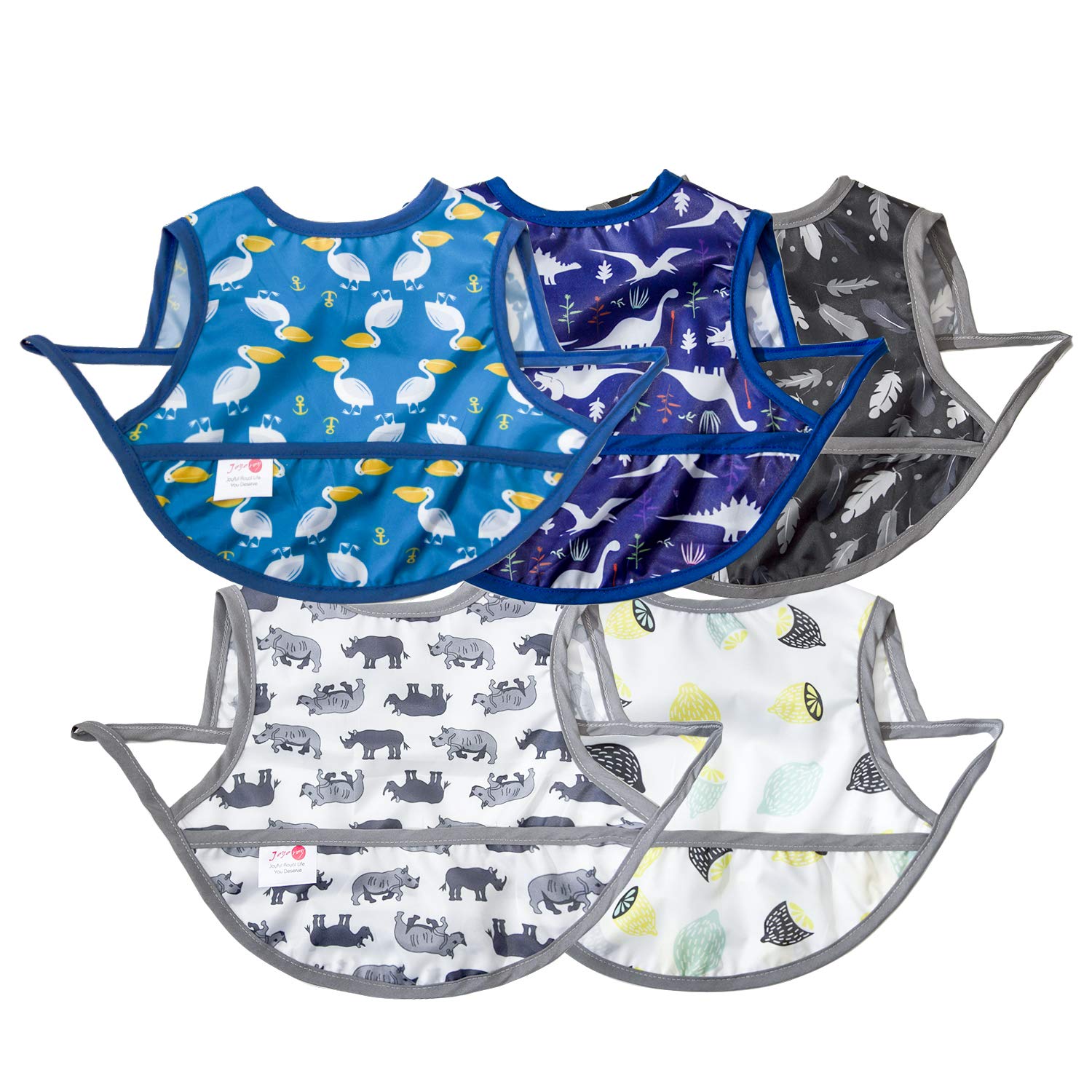 Joyo roy Baby Bib for Boys 5Pack Baby Bibs for Weaning Waterproof Bibs Baby Weaning Bib 3-9 Months feeding bibs weaning bibs with sleeves painting apron