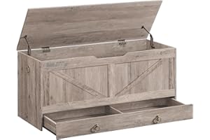 HOOBRO Storage Chest, 110 cm Toy Chest with Drawer, Wooden Storage Bench, Sturdy Entryway Bench Supports 100 kg, Shoe Bench, 