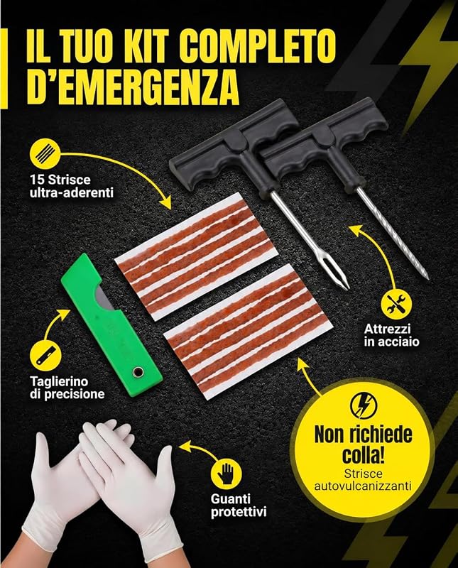 Kit Riparazione Pneumatici Auto, Riparazione in 15 Minuti, 1 unitá