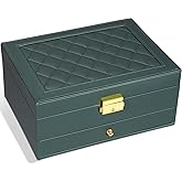 GUOER Jewelry Box for Women Girl Wife - Large PU Leather Jewelry Organizer Storage Case with Two Layers Display for Earrings Bracelets Rings Watches (Hunter Green)