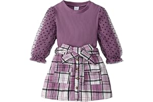 ADXSUN Girl Fall Outfits Long Sleeve Cute T-Shirt Tops+Plaid Skirts Set Winter Clothes 2-9T