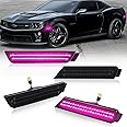 POPMOTORZ 4 Pack Front Rear Fender LED Side Marker Lights Compatible With Chevy Camaro 2010 2011 2012 2013 2014 2015 Pink Purple LED Bumper Side Marker Lamps Smoked Lens