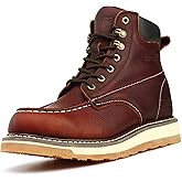 SAFETY LOONG Moc Toe Work Boots for Men Waterproof Soft/Steel Toe Comfortable Full Grain Leather Non Slip Wedge Outsole Construction 6" Workboots