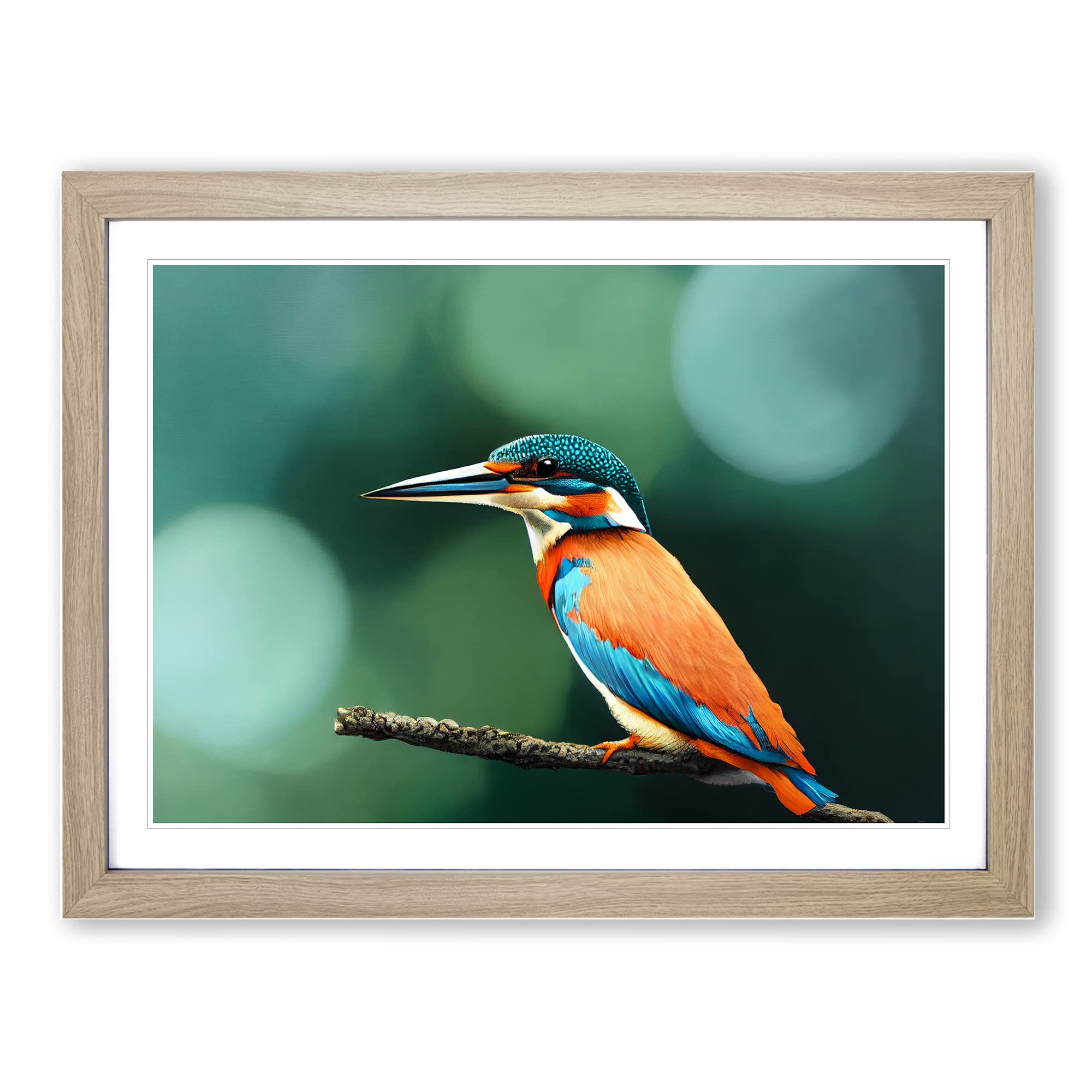 Splendid Kingfisher Bird Framed Print | A4 Oak Framed Wall Art | Ready to Hang | Modern Nature Picture | Living Room Bedroom Lounge Office