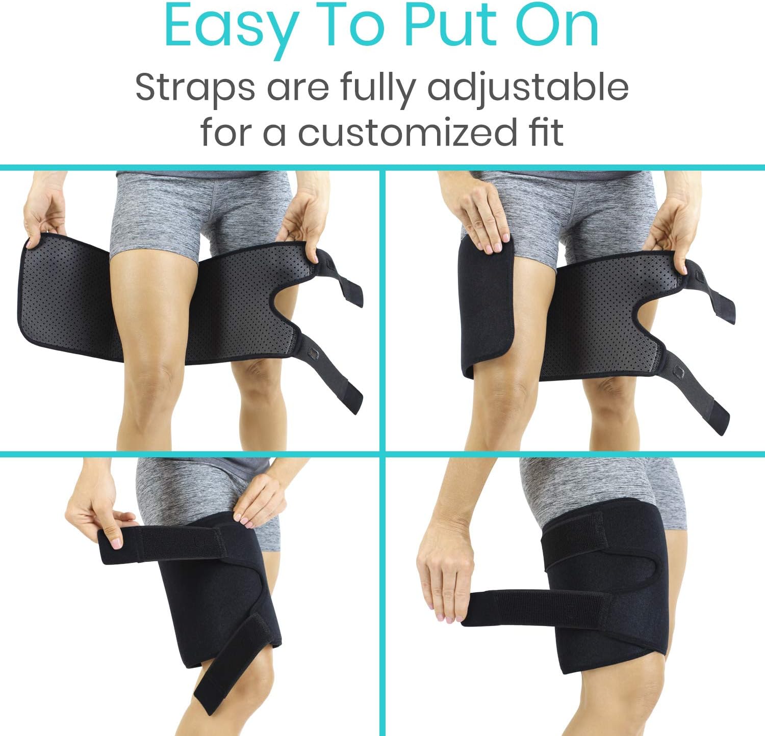 Vive Thigh Brace - Hamstring Quad Wrap - Adjustable Compression Sleeve Support for Pulled Groin Muscle, Sprains, Quadricep, Tendinitis, Workouts, Cellulite Slimmer, Sports Injury Recovery - Men, Women: Sports & Outdoors