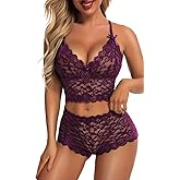 Donnalla Sexy Lingerie Set for Women 2-piece Lace Bra and Panty Exotic Bralette High Waist Pajamas Sleepwear