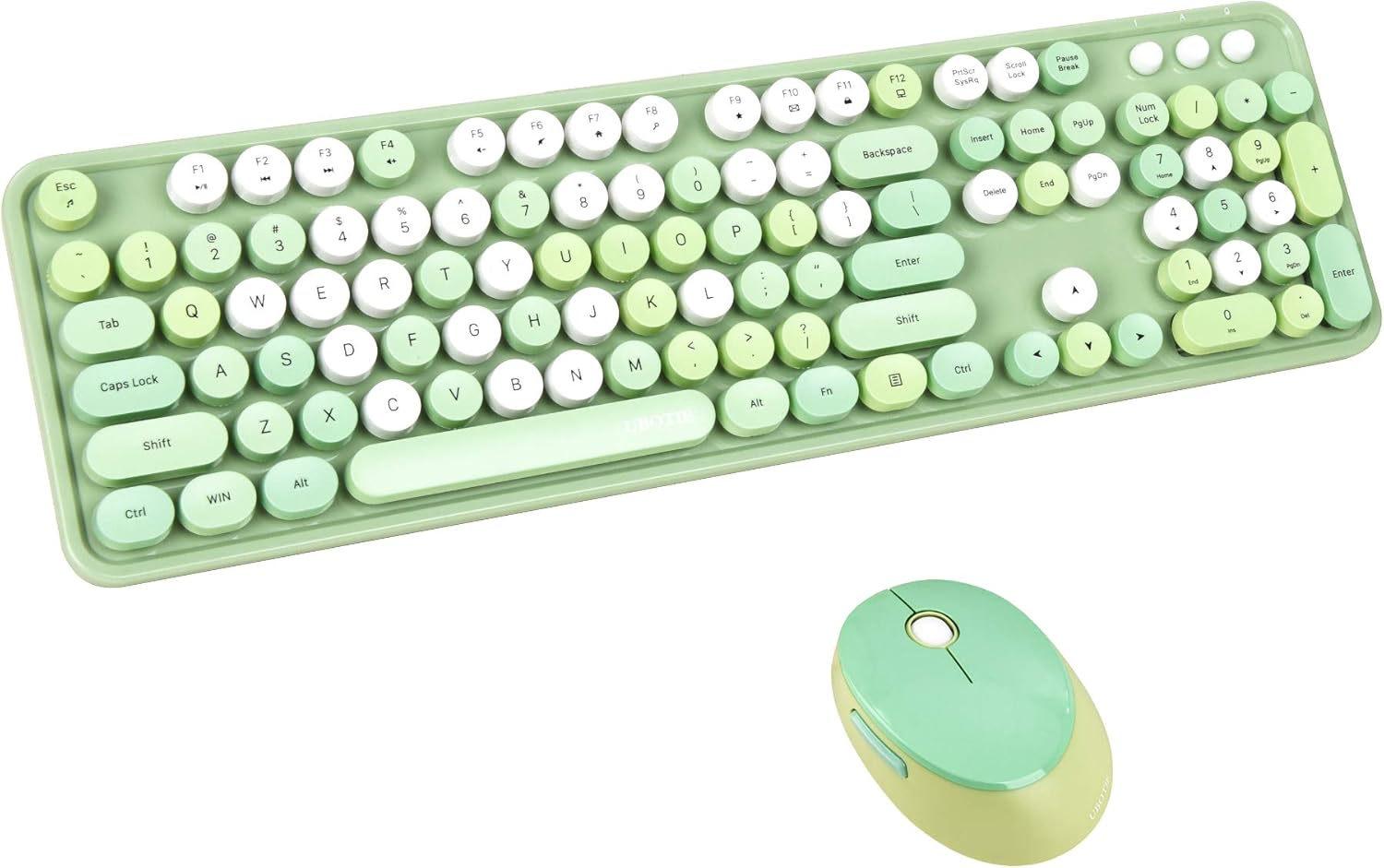 Amazon UBOTIEカラフルなコンピューターワイヤレスキーボードマウスコンボ、タイプライターフレキシブルキーオフィスフルサイズキーボード、2.4GHzドロップアウトフリー接続、光学式