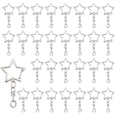 Tinoaly 30pcs Star Shaped Spring Snap Keychain Clips, Star Lobster Claw Clasp with Rotatable Keychain Base and Jump Ring Connector Creative Accessories for DIY Crafts Key Ring Making (Silver)