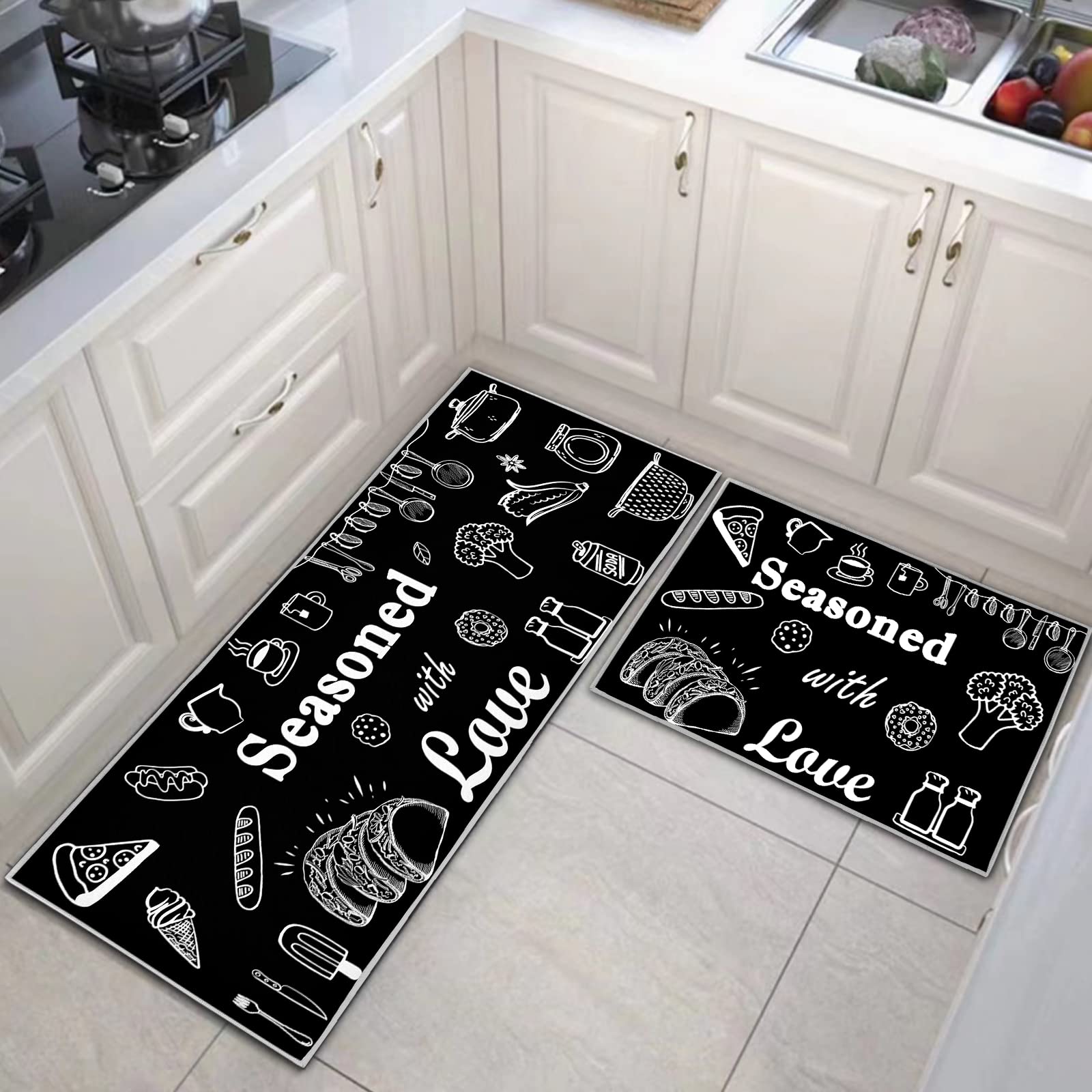JEFFEL Kitchen Mat Sets Non-slip Durable Kitchen Floor Rug, 2 Pieces Washable Kitchen Mats runner rugs For Kitchen,Laundry,Bedroom (B, 43 x 150 cm (Runner))