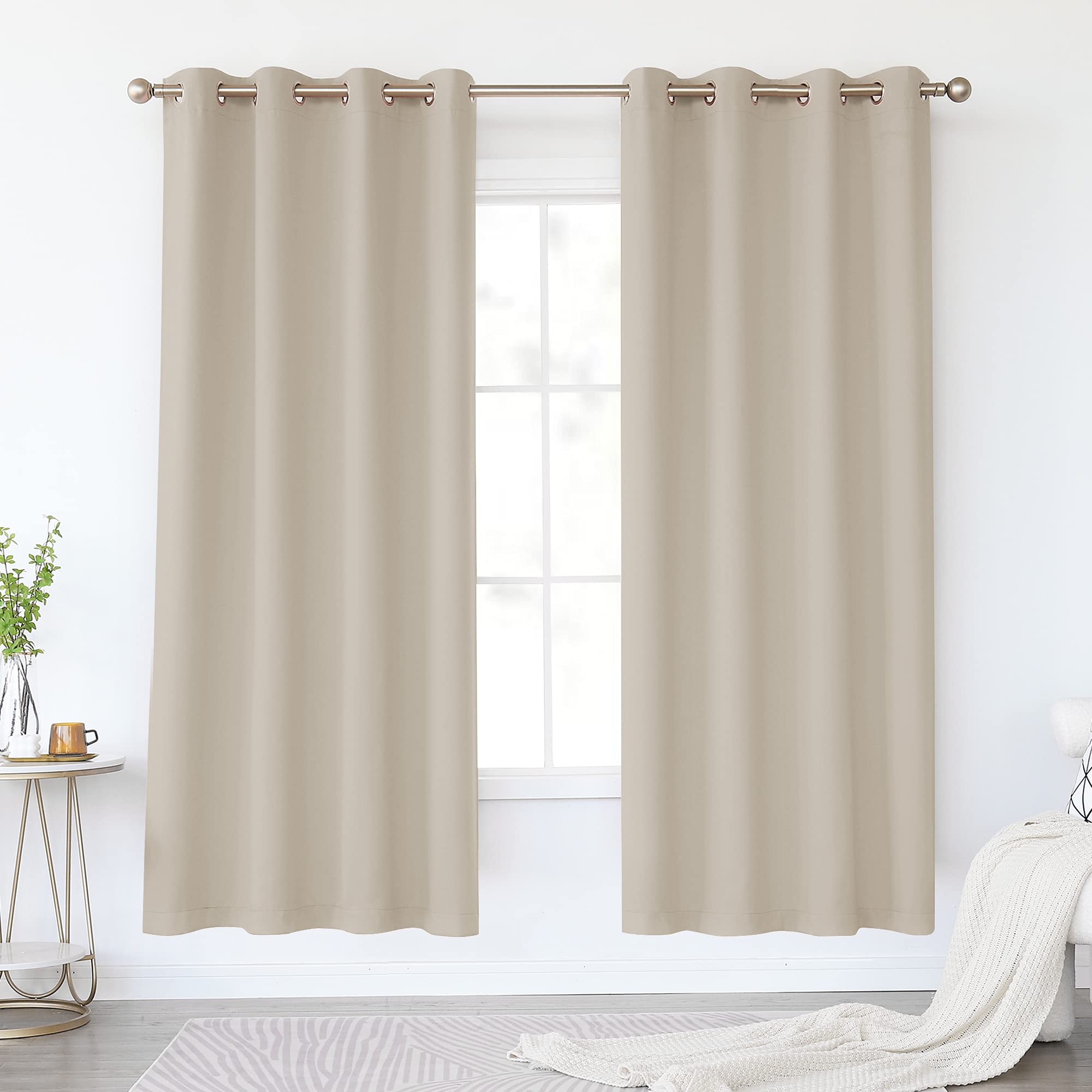 Photo 1 of KEQIAOSUOCAI Light Taupe Blackout Curtains 72 Inch Length for Bedroom - Ring Top Room Darkening Drapes Thermal Insulated Curtains for Living Room, 2 Panels, Light Coffee, 52W x 72L