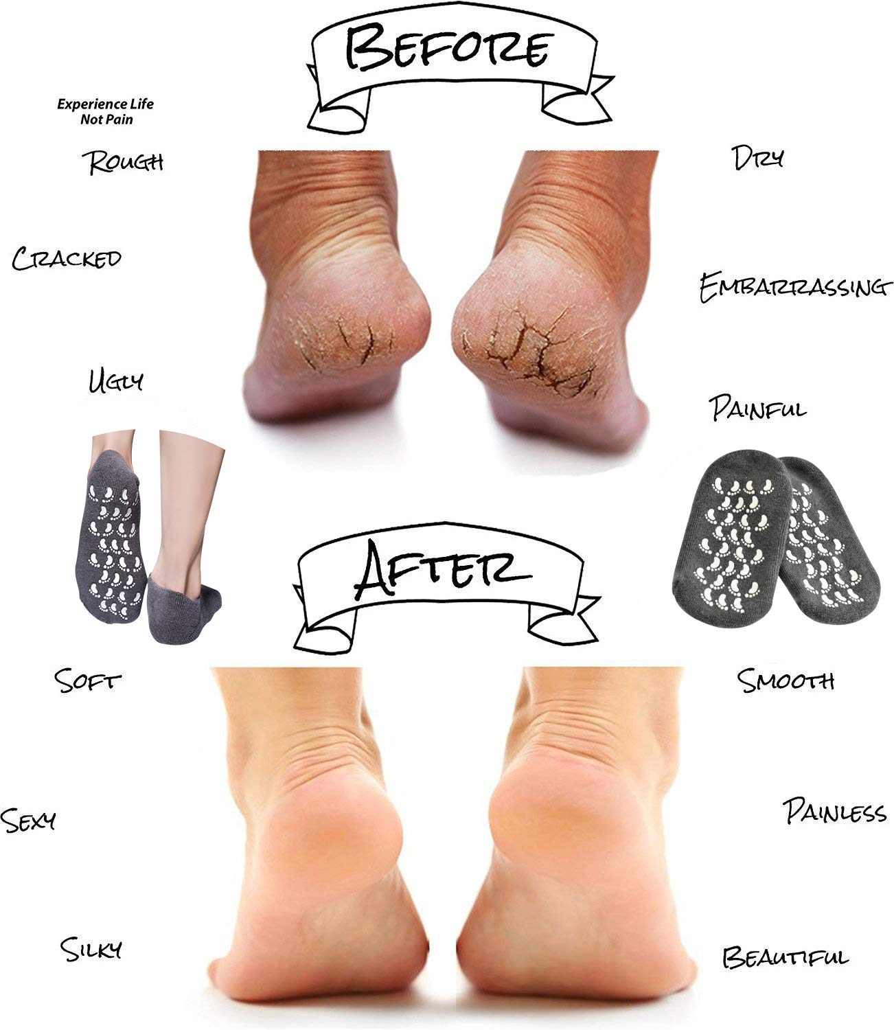 Moisturizing Socks and Gloves, Gel Socks Soft Moisturizing Socks, Gel Spa Socks For Repairing and Softening Dry Cracked Feet Skins, Gel Lining Infused with Essential Oils and Vitamins : Beauty