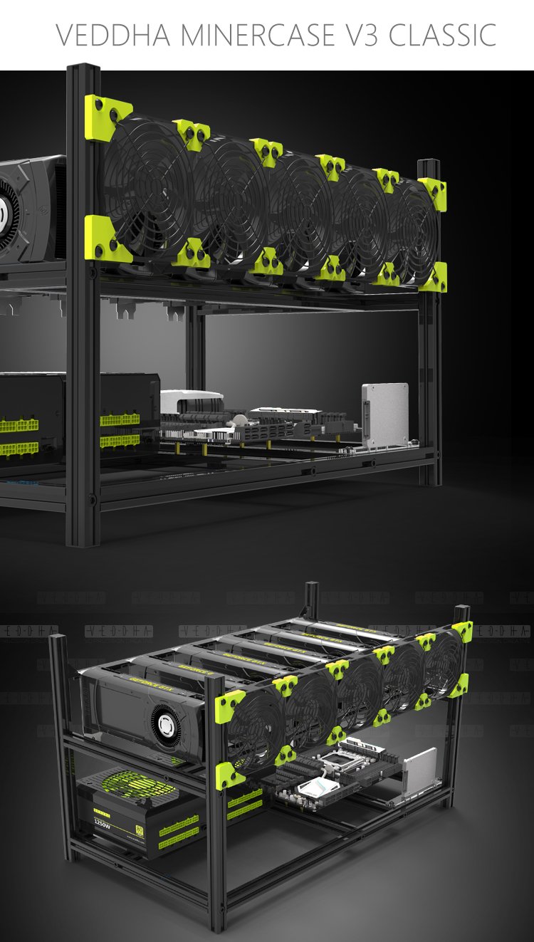 ZLP Veddha Bitcoin Mining Rig Frame Aluminum Stackable Open Air Case  Computer Ethereum V3D 6GPU with