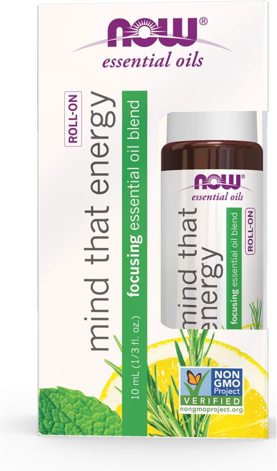 Now Essential Oils, Mind That Energy Roll On, Non-GMO Project Verified, Focusing Blend, Steam Distilled, Topical Aromatherapy, 10-mL