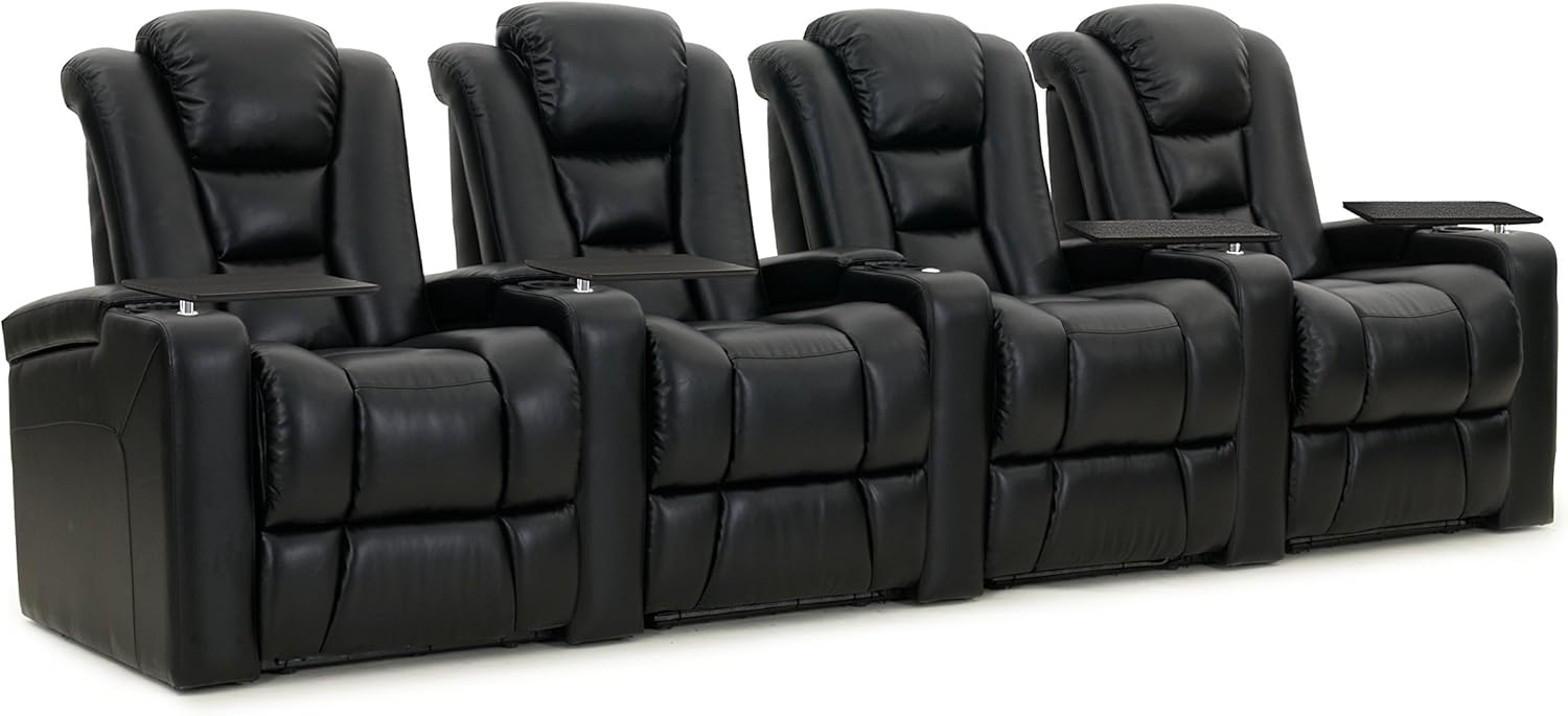 Octane Seating Mega XL950 Home Theater Seats - Black Bonded Leather - Power Recline - Row of 4: Furniture & Decor