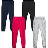 Real Love Girls Sweatpants - 4 Pack Basic Solid Active Soft Fleece Pull On Girls Joggers with Pockets (Sizes: 5-16)