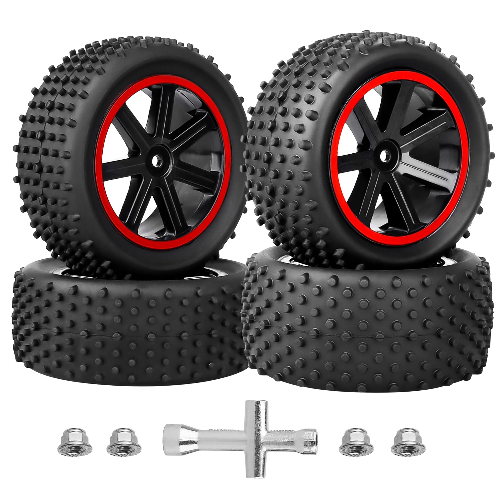 Photo 1 of HobbyPark 12mm Hex PreGlued 1/10 RC Buggy Tires and Wheels Set Mounted for Traxxas Bandit VXL Losi Redcat Wltoys 144001 2S 3S Lipo Brushless Motor (Style A)