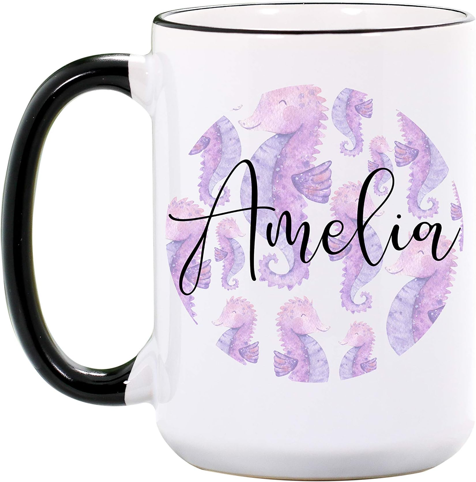 Seahorse Mug By Wimly - Personalized 15 oz or 11 oz Large Ceramic Mugs - Sea Horse Coffee Mug - Sea Animal Coffee Cups - Seahorse Gifts for Women - Seahorse Cups - Dishwasher