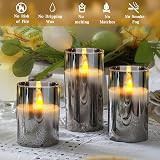 Yinuo Mirror Led Flameless Candles 3 Pack Grey Glass 4 5 6 inch with Remote view 8