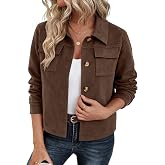 Zeagoo Women's Faux Suede Cropped Jacket Fall Fashion Trendy Shackets Coats | Long sleeve crop outfits, button down collared shacket, winter fall outerwear