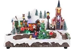 Chonsun Christmas Village House Christmas Snow Village with LED Lights Christmas Resort Music and Adaptor Interior Display Figurines Decorate The Interior Room