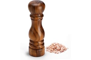 Aurevit Wooden Salt Grinder, Manual Salt Mill with External Adjustable Coarseness, Refillable Salt Shaker with Acacia Wood Bo