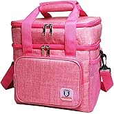 BAGNEER Insulated Lunch Box for Women, Double Decker Pink Lunch Bag Work Picnic Cooler Bag, Durable Leakproof Lunch Pail Camping Beach Food & Drink Thermal Box Outdoor Lunchbox Gifts, 14L (Rose)