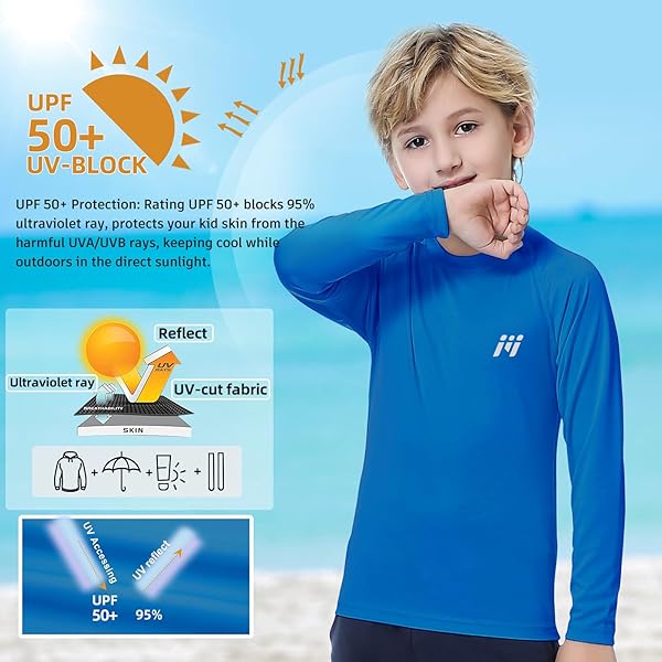 MEETWEE CHILDREN’S BASE LAYER BOYS LONG SLEEVE SHIRT QUICK DRY KIDS THERMAL LONG UNDERWEAR,UPF50+ BOY RASH GUARD SHIRTS