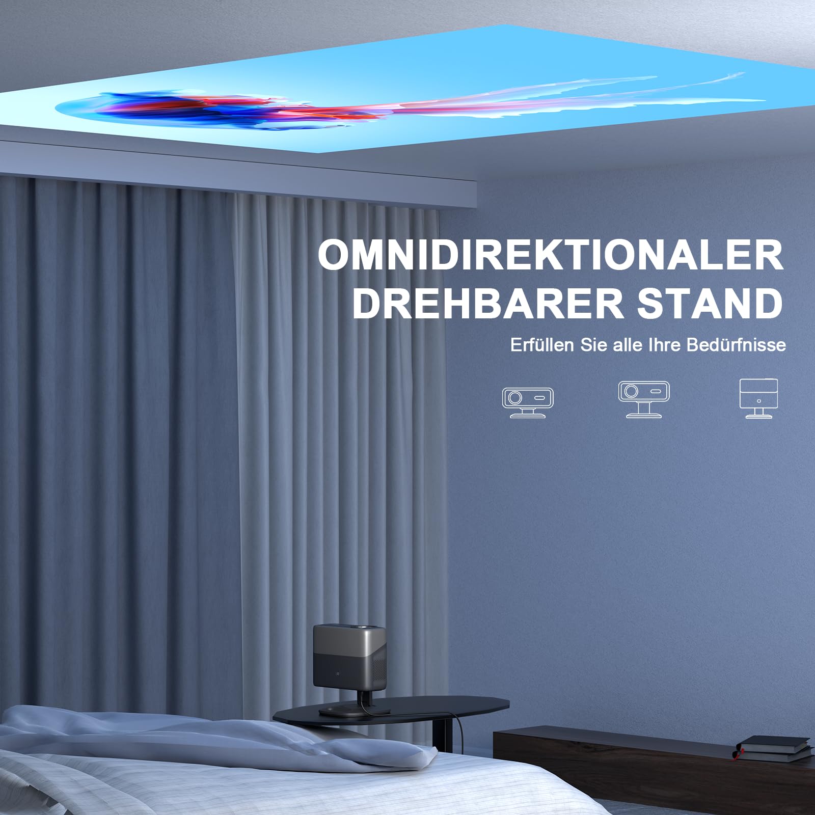 Smart Beamer 4K[Kompatibel mit Netflix] 3D Dolby Audio VISSPL 30000Lumen Autofokus/Auto Trapezkorrektur Projektor,WiFi6 Bluetooth Beamer 4K Heimkino,Outdoor Video Projektor Mit 360° Drehbarem Ständer 6