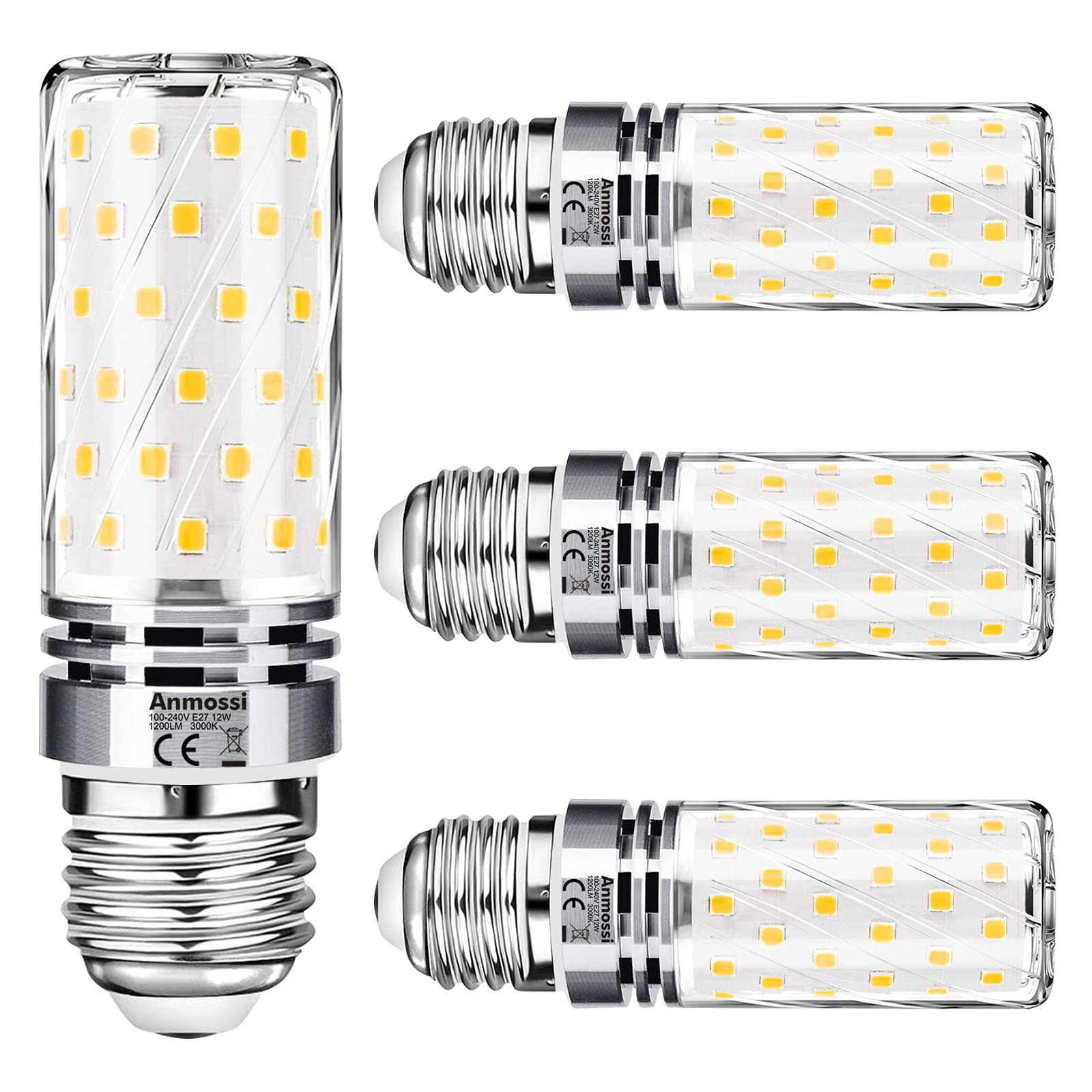 Anmossi E27 LED Bulb,3000K Warm White, 1200Lm,12W Light Bulbs,Equivalent to 100W Incandescent,Non dimmable,Edison Screw LED E27 Lamp Bulb,Pack of 4 (TY-E27-WW)