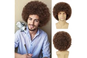 Tereshar Afro Wig for Painter Costume 70s 80s Disco Short Brown Afro Wigs for Men and Women Heat Resistant Synthetic Unisex Wig for Cosplay Halloween Party or Fun
