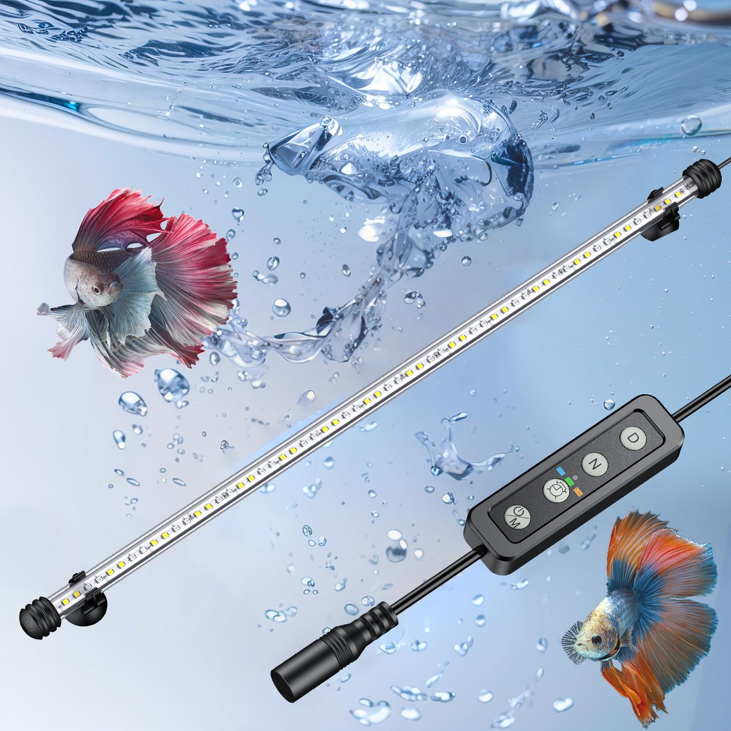 Pawfly 38 cm Submersible LED Aquarium Light Fish Tank Light with Full Spectrum IP68 Waterproof White Blue Red Lights with Daytime & Night Mode Timer Auto On/Off and Adjustable Brightness