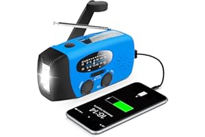 RUNNINGSNAIL Emergency Hand Crank Radio with LED Flashlight for Emergency, AM/FM Portable Weather Radio with 2000mAh Power Bank Phone Charger, USB Charged & Solar Power for Camping, Emergency(Blue)