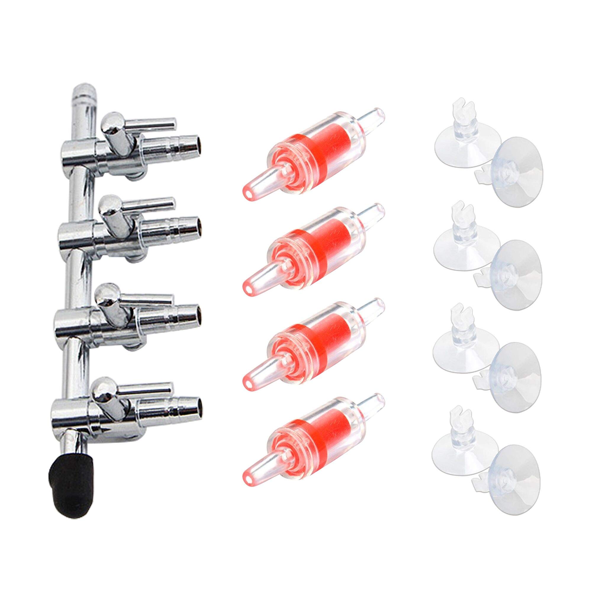 Bornfeel Aquarium Air Flow Control Valve Lever 13 in 1 Kit 4-Way Air Pump Splitter & 8 Non-Return Check Valves & 4 Suction Cups for Fish Tank Pond