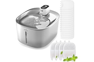 IPETTIE Runway Wireless Pump Cat Water Fountain with 4 Filters - Waterproof Self-Contained Battery, Stainless Steel, 1.1 Gal/135oz, Motion Sensor, 5-Stage Filtration for Pets, Upgraded Cordless